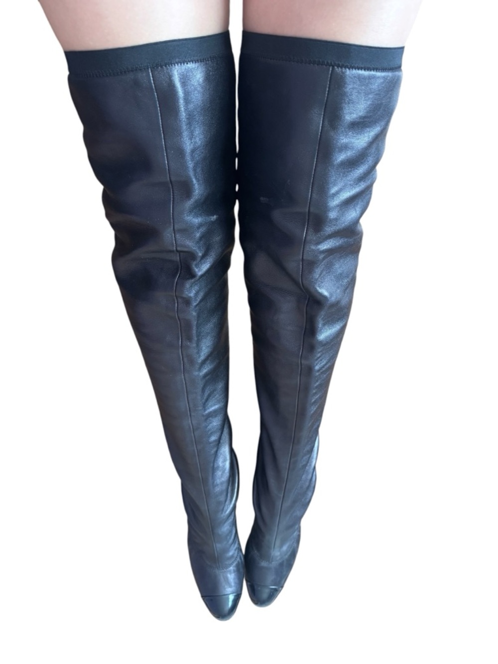 Chanel black leather Over-the-Knee Black Sock Boots - Women - Picture 5 of 16